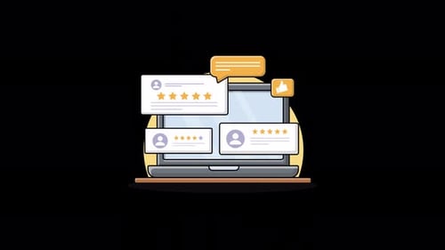 Animated Laptop with Online Customer Feedback and Star Ratings
