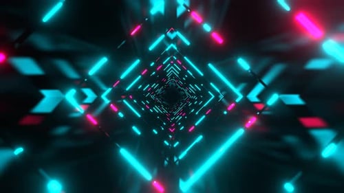 Cyan And Pink Bright Infinity Neon Abstract Corridor Background Vj Loop I 4K