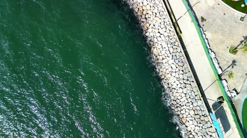 Istanbul Turkey circa 2023: Marina Aquapark, Seashore, fly above drone shot