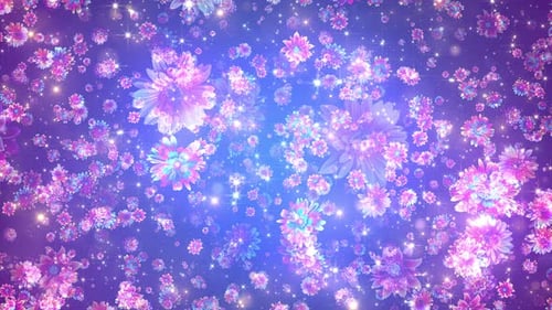 Sparkling Pink and Purple Flowers Background Particle Loop