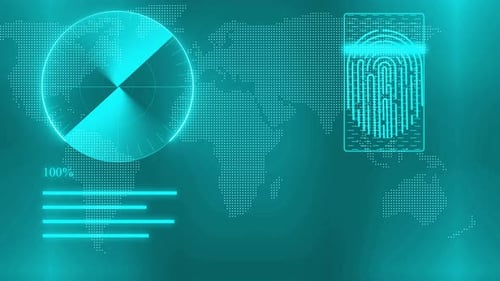 Digital technology different information motion design radar screen fingerprint sensor graphic