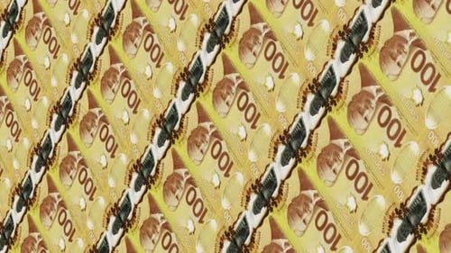 Looping Canadian 100 Dollar Bills Flowing Background