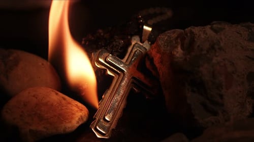 Christian Religion Symbol Cross On Fire 10