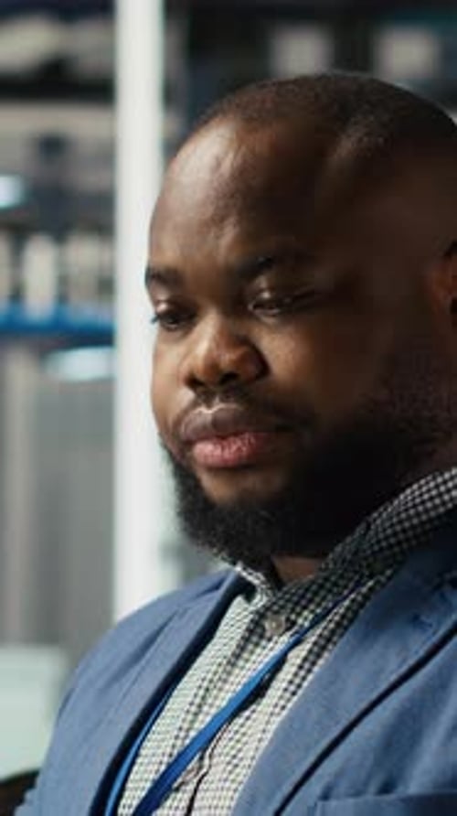 Vertical Video Cheerful Photovoltaics Plant Specialist Works on Innovative Breakthroughs