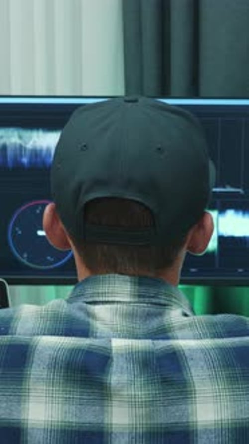 Man Working at Computer with Dual Monitors