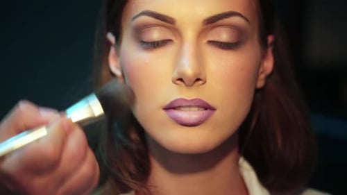 Makeup Artist Using Makeup Brush for Eyes and Applying Eyeshadow Make Up Girl Closeup Eyeshadow Make