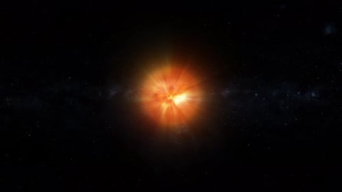 Abstract hot volcano planet with starry sky animation background.