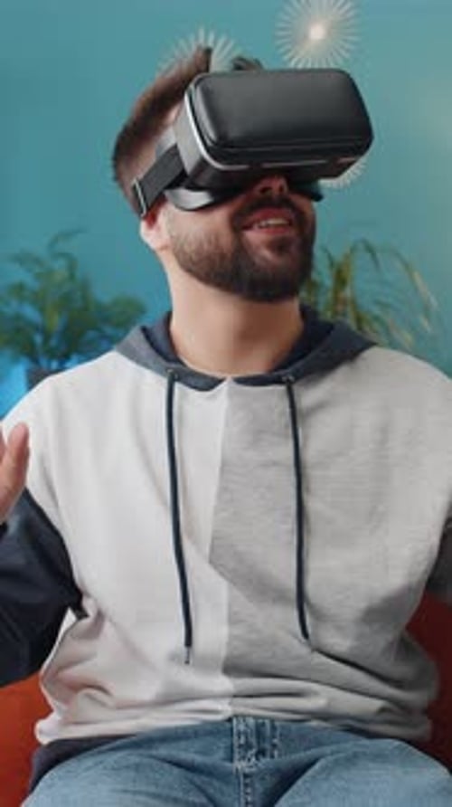 Man Uses VR Headset in Living Room