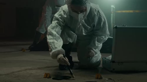 Investigators Collect Evidence at Crime Scene at Night