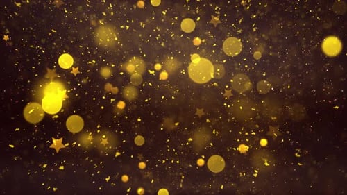 Sparkling Gold Glitter and Star Particles Bokeh Background
