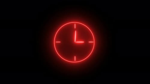 Animação analógica de relógio brilhante, loop de 12 horas. relógio de néon, Vd1143