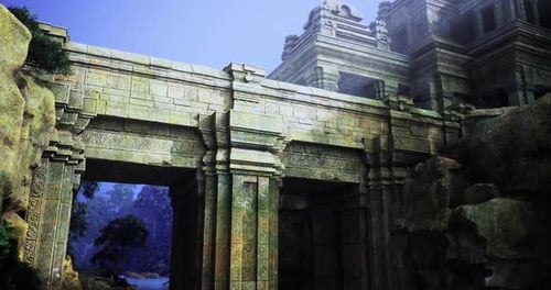 Ancient Architectural Structure Surrounded By Nature Near a River