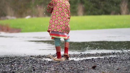 Girl With Umbrella Playing In Rain, Slow Motion, Shot With Phantom Flex 4k