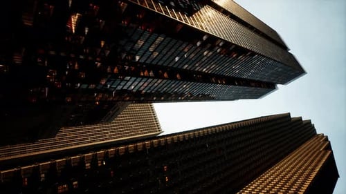 Vertical Format of Looking Directly Up at the Skyline of the Financial District