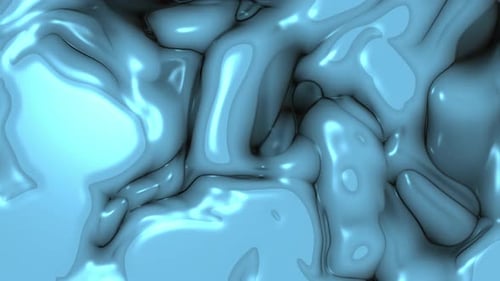 Abstract Light Blue Liquid Animation Swirling Glossy Forms