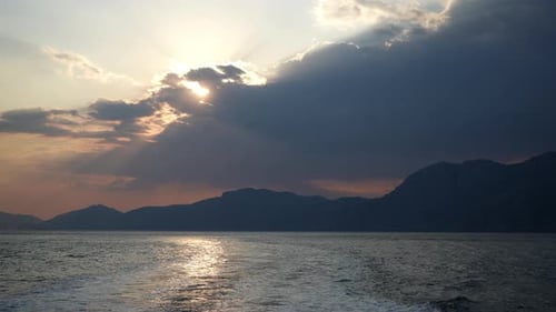Colorful Sunset Above Sea Surface From Yacht at During Sunset Romantic Colorful Sunset at Sea