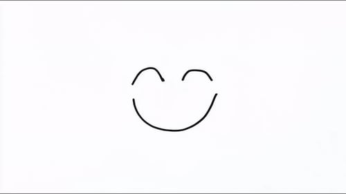 Smiling hand drawn face pulsing and breathing subtle loop on white minimal background seamless loop