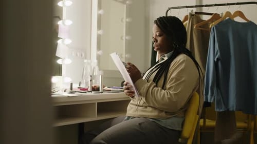 Actress Reviews Script in Dressing Room Mirror