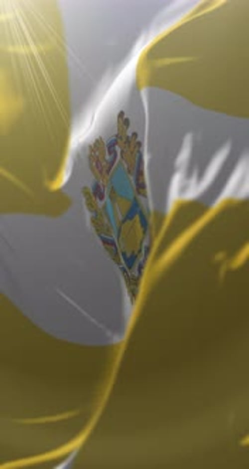 Vertical Waving Flag with Dynamic Gold and White Emblem Reveal