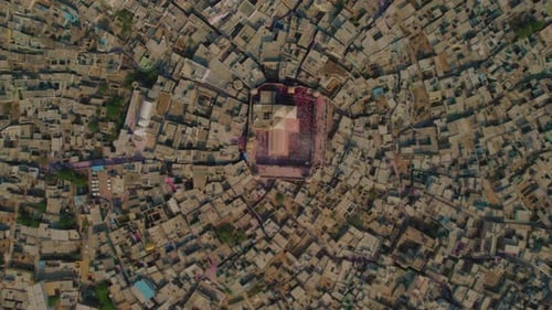 Aerial view of Shri And Baba Temple in Nandgaon, Uttar Pradesh, India.