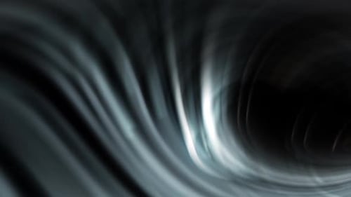 a black and white image white circular stripes in dark tunnel