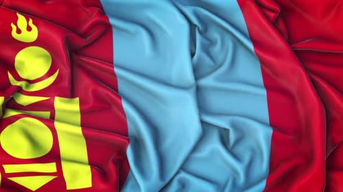 Mongolia Flag Waving Animation with Realistic Fabric Texture
