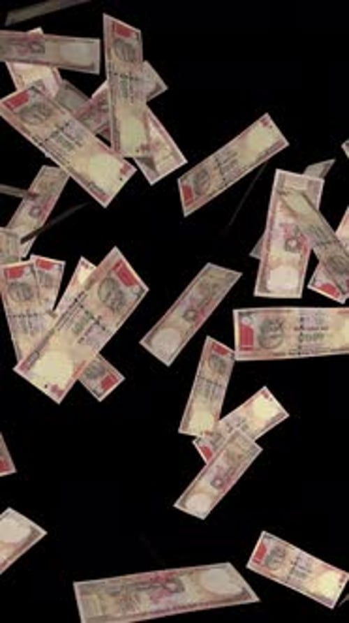 Money Explosion - 1000 Indian Rupee Bills - V - Bottom Blast - Vertical Screen - Alpha Channel