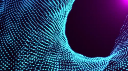 Animation d'ondes de particules avec effets optiques. Onde de particules à cercle incandescent à particules numériques abstraites