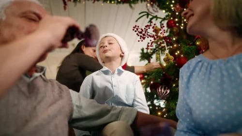 Family Celebrates Christmas Together at Home