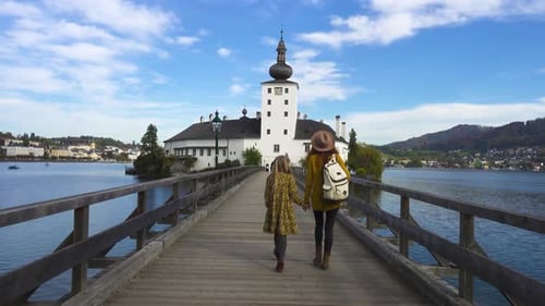 Mother And Daughter Walking To The Castle Schloss Ort 2