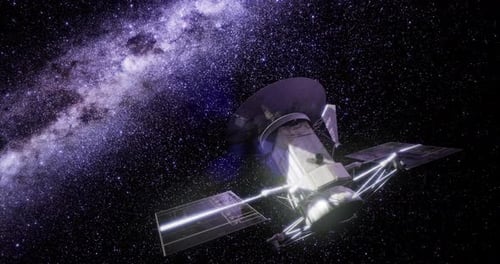 Realistic Satellite Orbiting Deep Space with Starry Galaxy Background