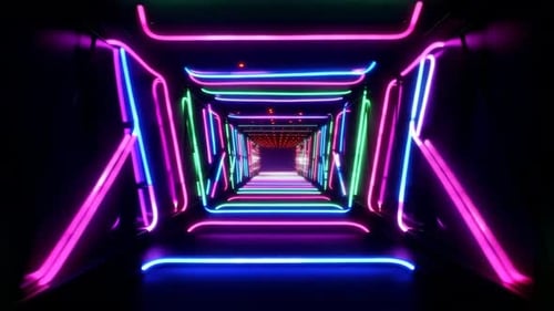 Animation futuriste en boucle de science-fiction avec tunnel lumineux au néon