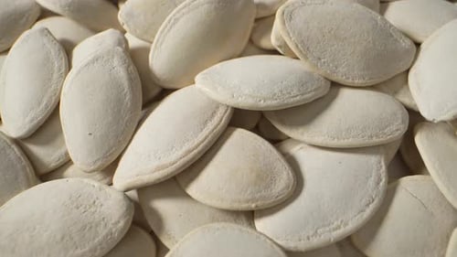 Pile of White Pumpkin Seeds Close Up