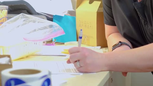 Healthcare Worker Completes Form at a Desk