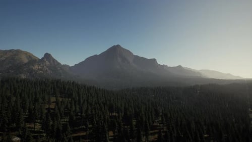 An Aerial View of a Mountain Range with Trees in the Foreground