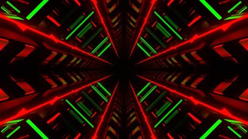 Red And Green Neon Glow Mirrored Tunnel Background Vj Loop In 4K