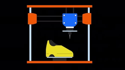 Flat Design 3D Printer Animating Shoe Creation