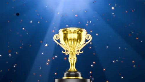 Camera zooms in on the trophy, the winner's cup. Reward for the winner.