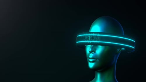 Futuristic AI Head with Neon Visor Concept