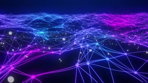 Glowing Plexus Surface Wave Animation. Digital Plexus Network Wave Moving On Dark Black Background