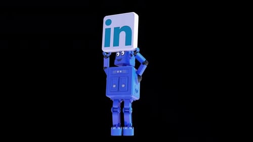 Robot de dessin animé drôle debout avec Linkedin
