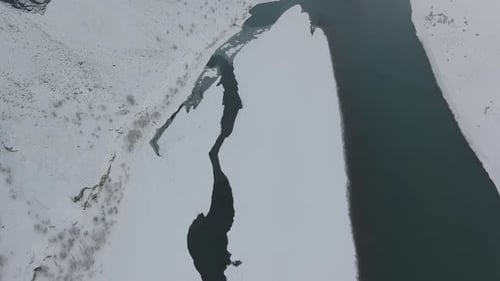 Aerial view of Indus river in winter season