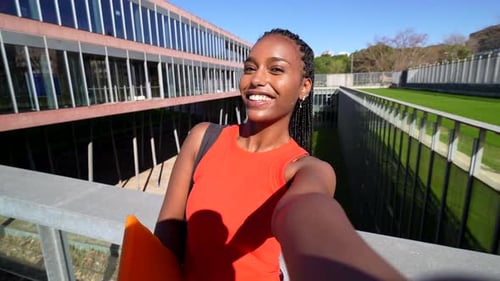 Black University Student Vlogging on Campus