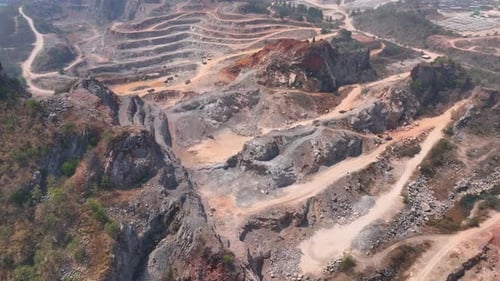 Quarry industry from an aerial view. Drone