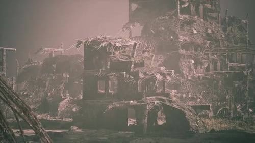 Destruction of a City Following Extensive Military Action During Conflict