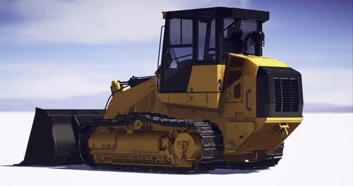 Heavy Machinery at Work in a Snowy Landscape During Bright Daylight