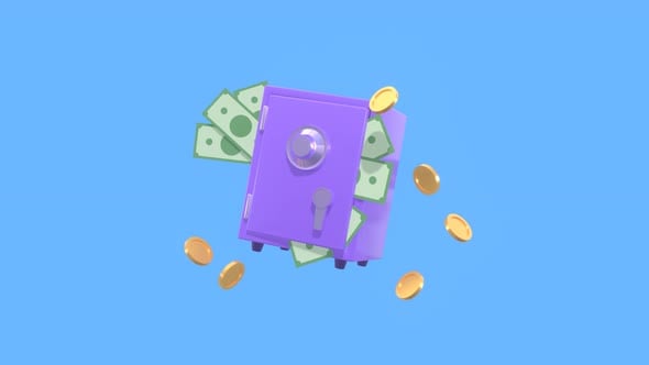 3D Animated Safe Box with Money and Gold Coins for Finance and ...