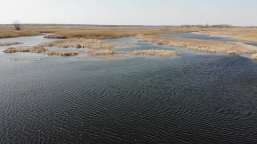 Aerial Drone View on Rive Lake View From Above