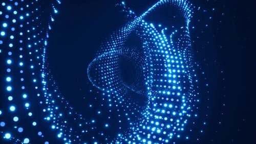 Stunning blue digital wave pattern with glowing dots on dark background