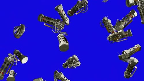 Falling Futuristic Grenades Loop with Blue Screen